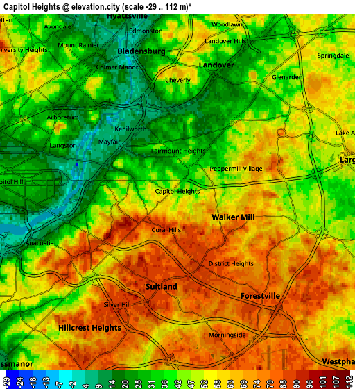 Zoom OUT 2x Capitol Heights, United States elevation map
