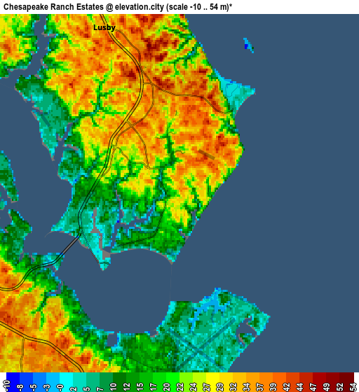 Zoom OUT 2x Chesapeake Ranch Estates, United States elevation map