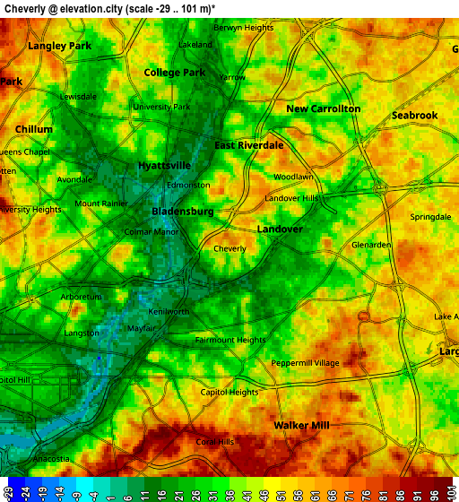 Zoom OUT 2x Cheverly, United States elevation map