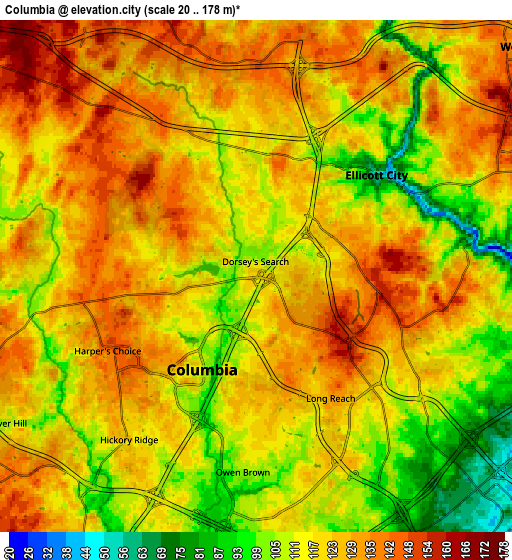 Zoom OUT 2x Columbia, United States elevation map