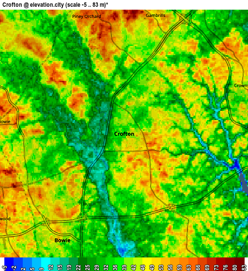 Zoom OUT 2x Crofton, United States elevation map