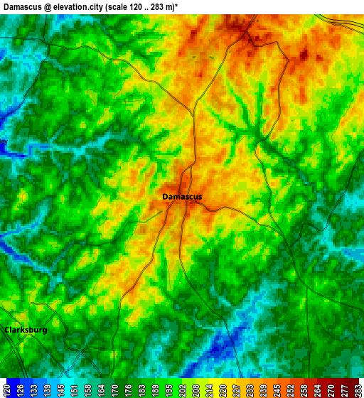 Zoom OUT 2x Damascus, United States elevation map