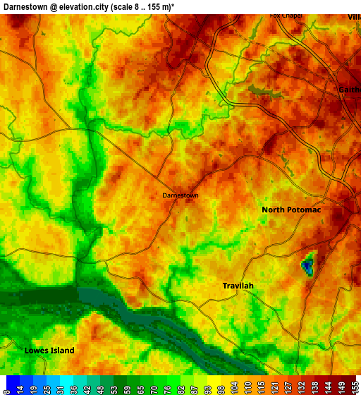 Zoom OUT 2x Darnestown, United States elevation map