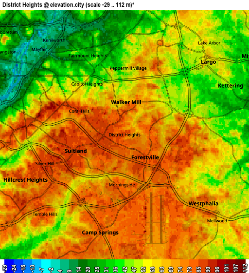 Zoom OUT 2x District Heights, United States elevation map