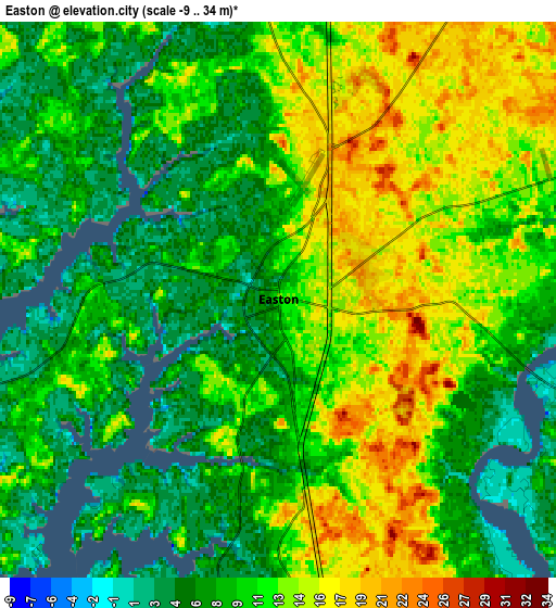 Zoom OUT 2x Easton, United States elevation map