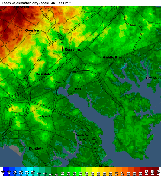 Zoom OUT 2x Essex, United States elevation map