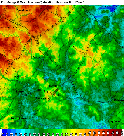 Zoom OUT 2x Fort George G Mead Junction, United States elevation map