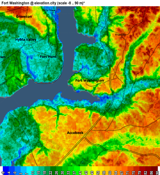 Zoom OUT 2x Fort Washington, United States elevation map