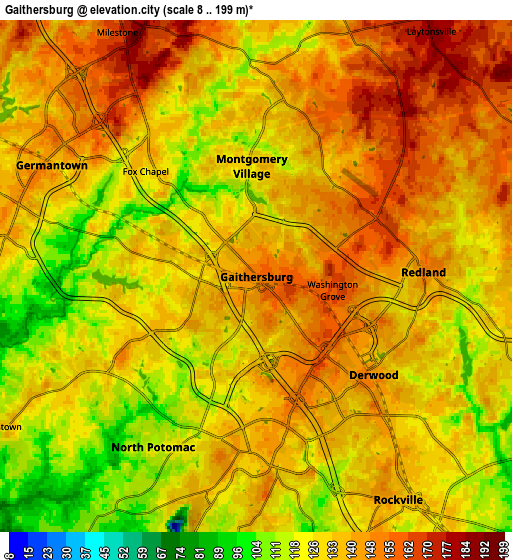 Zoom OUT 2x Gaithersburg, United States elevation map