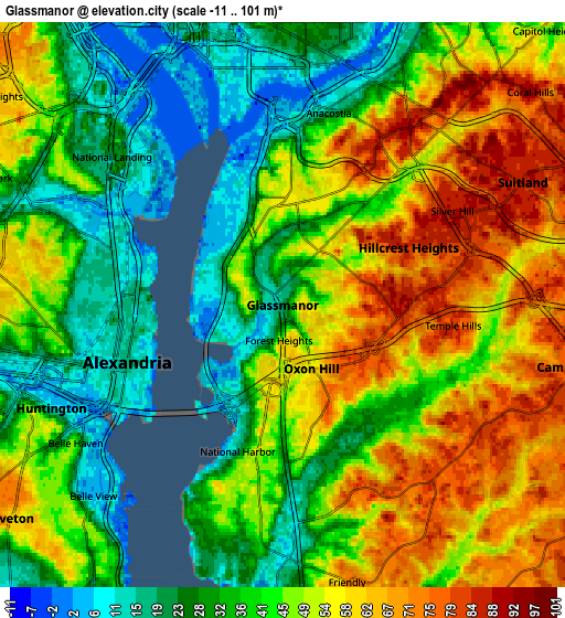 Zoom OUT 2x Glassmanor, United States elevation map