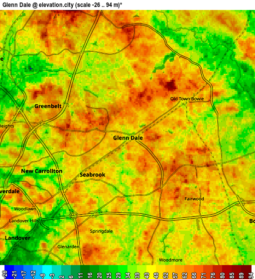 Zoom OUT 2x Glenn Dale, United States elevation map