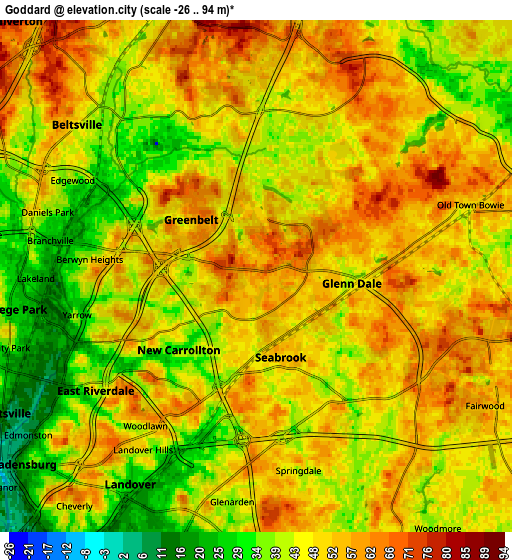 Zoom OUT 2x Goddard, United States elevation map