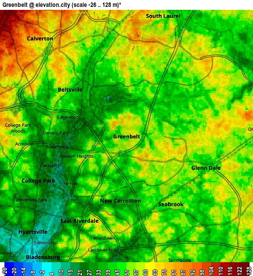 Zoom OUT 2x Greenbelt, United States elevation map