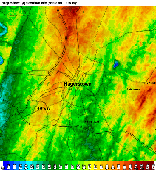 Zoom OUT 2x Hagerstown, United States elevation map