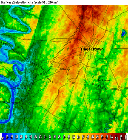 Zoom OUT 2x Halfway, United States elevation map