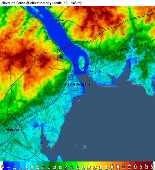 Zoom OUT 2x Havre de Grace, United States elevation map