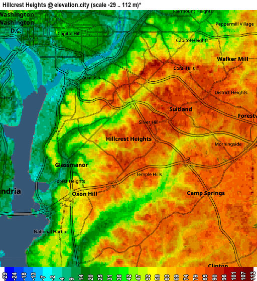 Zoom OUT 2x Hillcrest Heights, United States elevation map