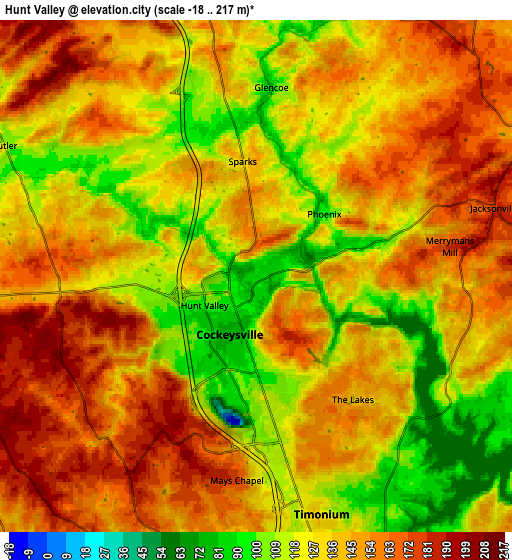 Zoom OUT 2x Hunt Valley, United States elevation map