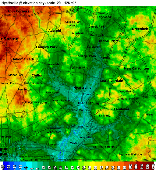Zoom OUT 2x Hyattsville, United States elevation map