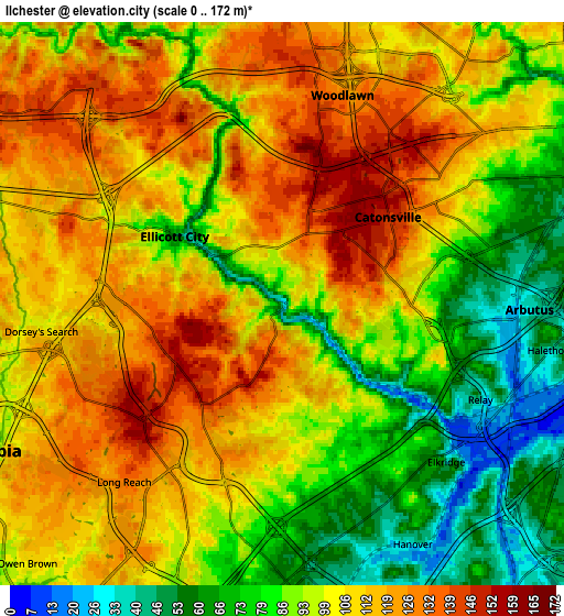 Zoom OUT 2x Ilchester, United States elevation map