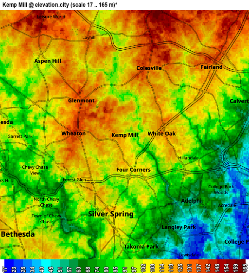 Zoom OUT 2x Kemp Mill, United States elevation map