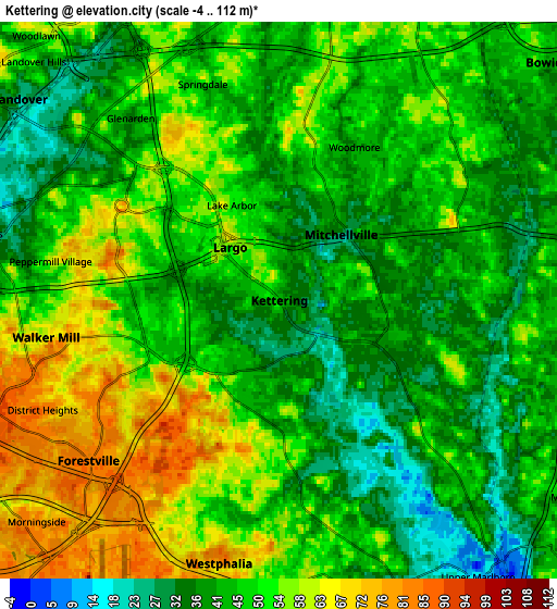 Zoom OUT 2x Kettering, United States elevation map