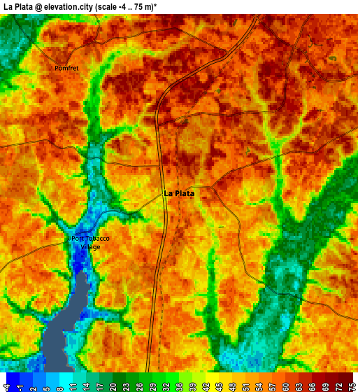 Zoom OUT 2x La Plata, United States elevation map