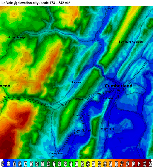 Zoom OUT 2x La Vale, United States elevation map