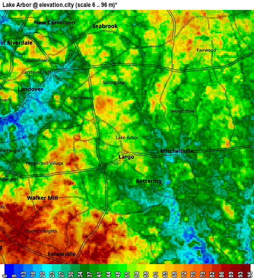 Zoom OUT 2x Lake Arbor, United States elevation map