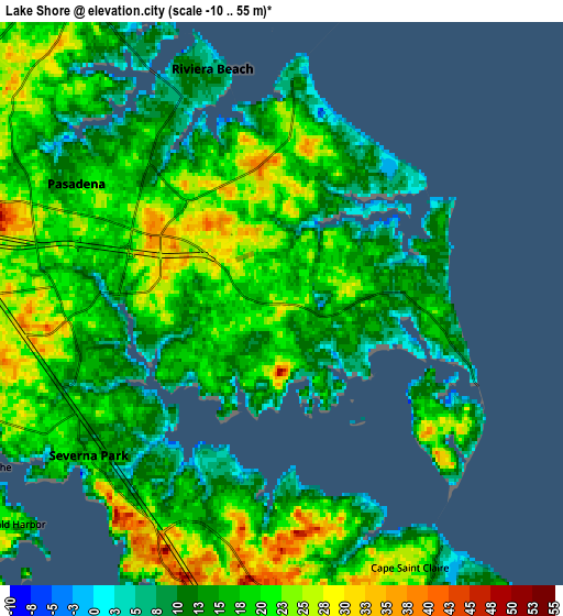 Zoom OUT 2x Lake Shore, United States elevation map