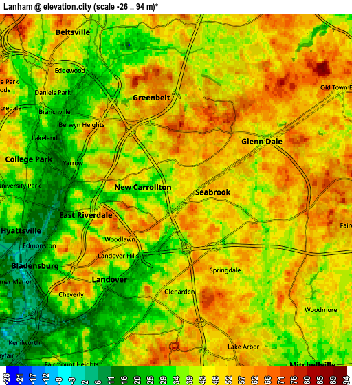 Zoom OUT 2x Lanham, United States elevation map