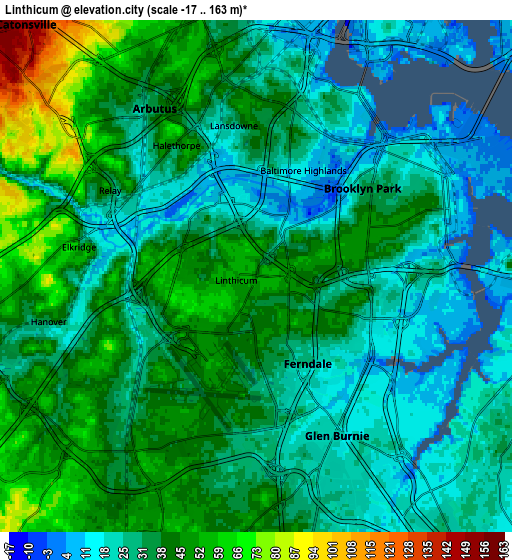 Zoom OUT 2x Linthicum, United States elevation map