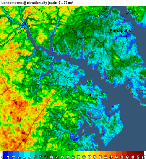 Zoom OUT 2x Londontowne, United States elevation map