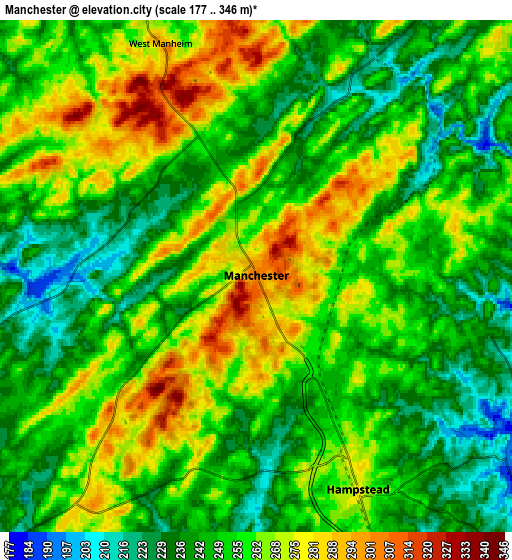 Zoom OUT 2x Manchester, United States elevation map