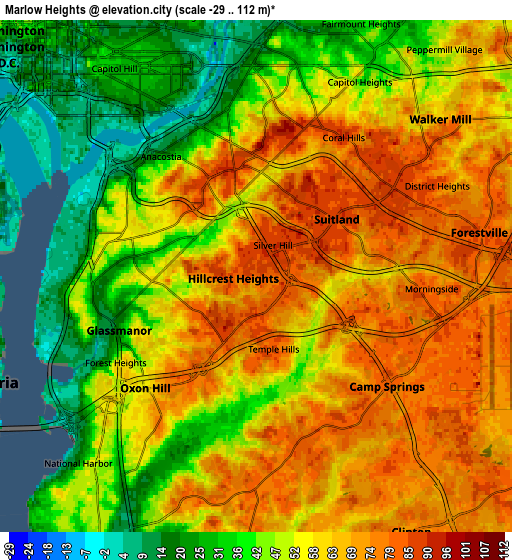 Zoom OUT 2x Marlow Heights, United States elevation map