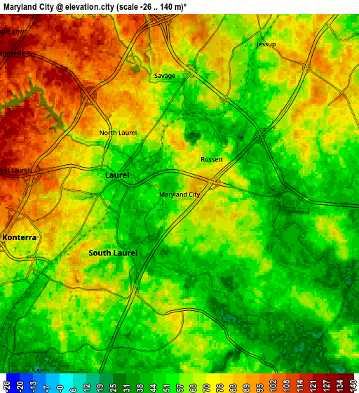 Zoom OUT 2x Maryland City, United States elevation map