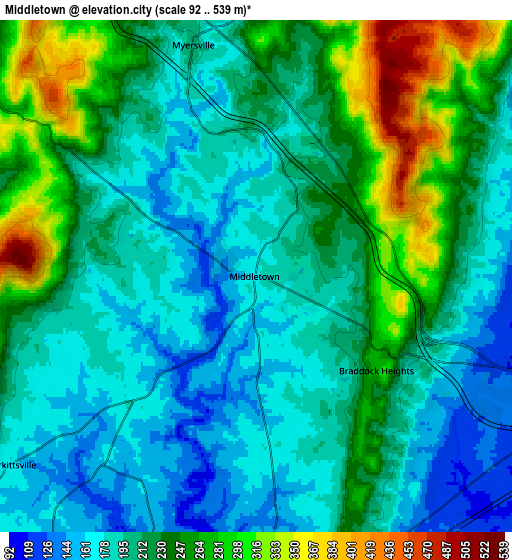 Zoom OUT 2x Middletown, United States elevation map