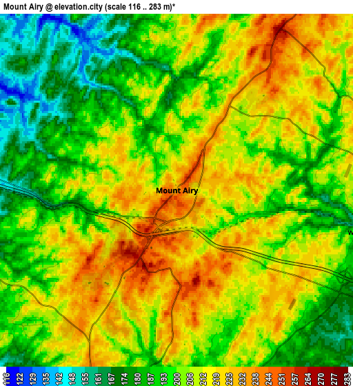 Zoom OUT 2x Mount Airy, United States elevation map