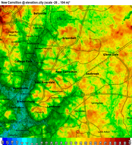 Zoom OUT 2x New Carrollton, United States elevation map