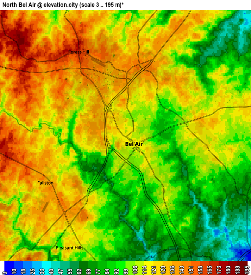 Zoom OUT 2x North Bel Air, United States elevation map