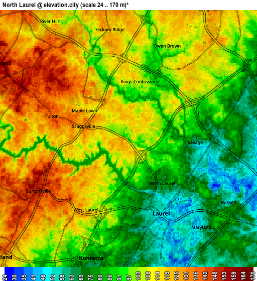 Zoom OUT 2x North Laurel, United States elevation map