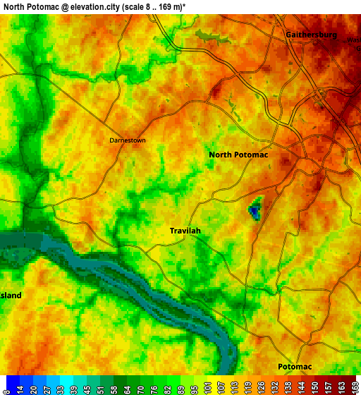 Zoom OUT 2x North Potomac, United States elevation map