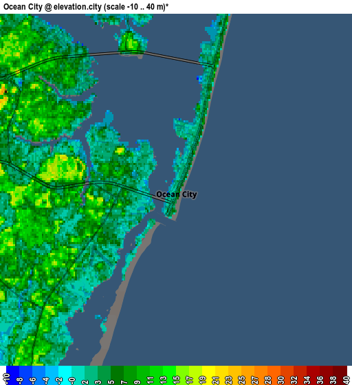 Zoom OUT 2x Ocean City, United States elevation map