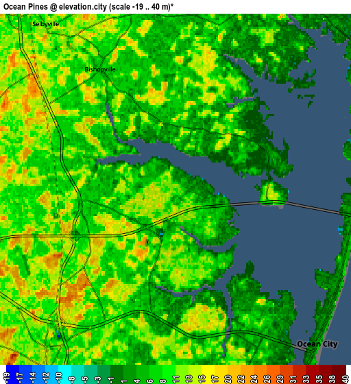 Zoom OUT 2x Ocean Pines, United States elevation map