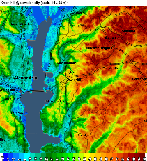 Zoom OUT 2x Oxon Hill, United States elevation map