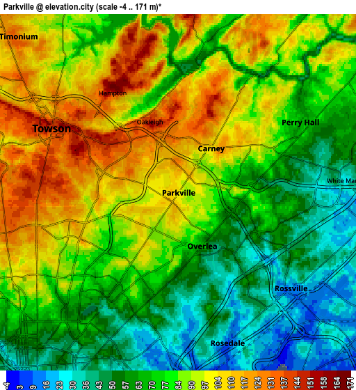 Zoom OUT 2x Parkville, United States elevation map