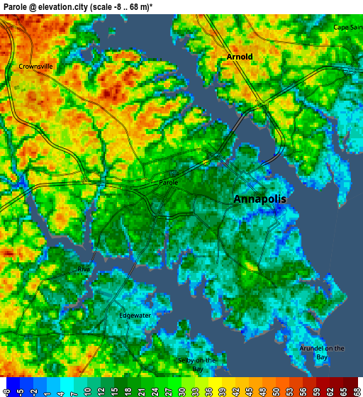 Zoom OUT 2x Parole, United States elevation map