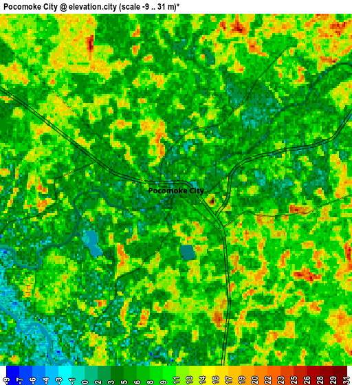 Zoom OUT 2x Pocomoke City, United States elevation map