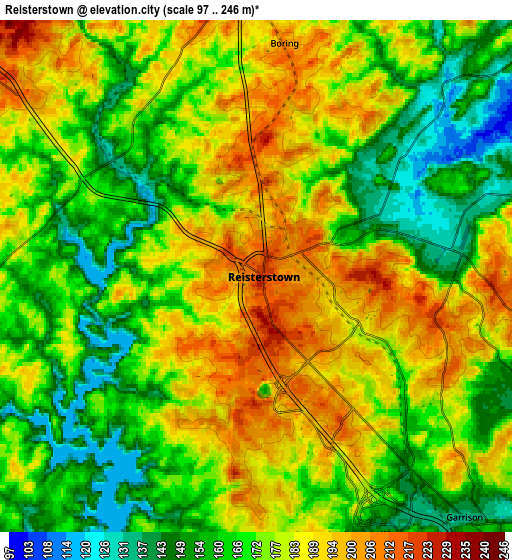 Zoom OUT 2x Reisterstown, United States elevation map