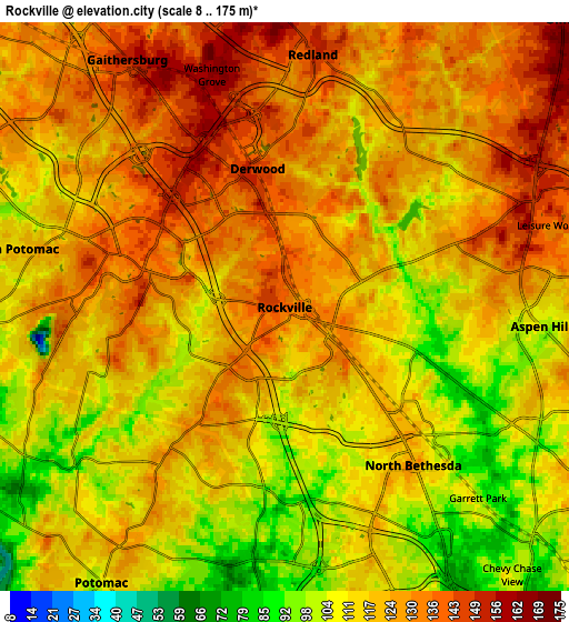 Zoom OUT 2x Rockville, United States elevation map